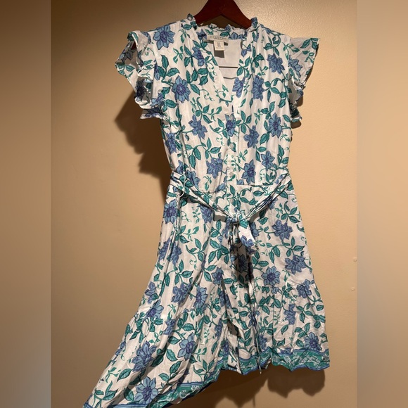 Calypso St. Barth floral print mini button down shirt dress flutter sleeve - Picture 3 of 13